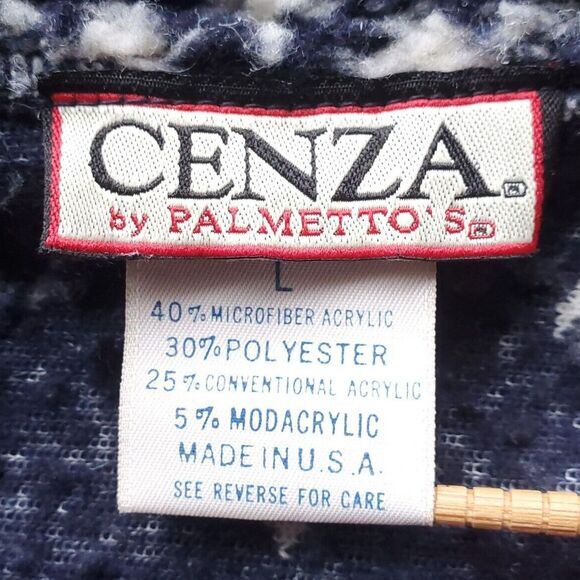 Vintage Cenza by Palmettos Fair Isle Fleece Shirt L Blue Button Sherpa Jacket - Picture 4 of 16